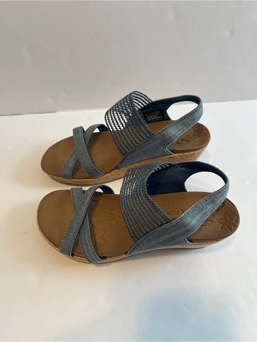 Skechers luxe Foam Comfort Stretch Blue Wedge Sandal for Women’s size 7 casual